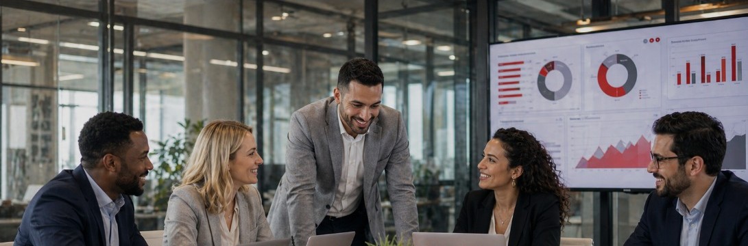 Business professionals discussing recruitment strategy